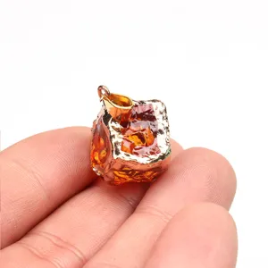 Gold beschichteter quadratischer Kristallglas Anhänger DIY Schlüsselanhänger Schmuck