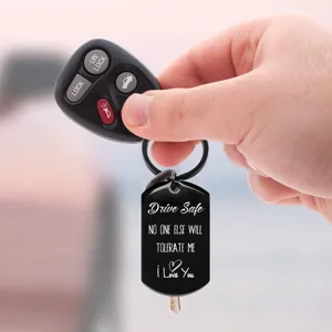 Stainless steel engraved Drive Safe keychain black dog tag metal keyring for car keys gift