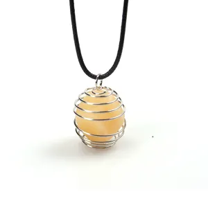 Natürlicher Kristall Edelstein Kugel Silber Draht Käfig Anhänger Halskette DIY Schmuck