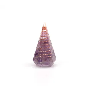 Pirámide de cristal de amatista hecha a mano resina orgón yoga meditación decoración