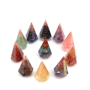 Pirámide de orgón de cristal resina alambre de cobre piedra curativa meditación mesa decoración