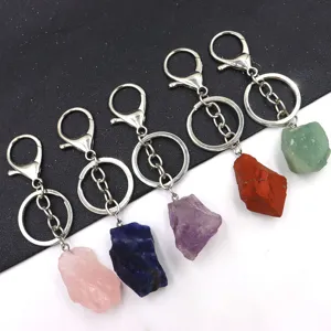 Unregelmäßiger Schlüsselanhänger aus natürlichem Rohedelstein Amethyst Rosenquarz Tasche