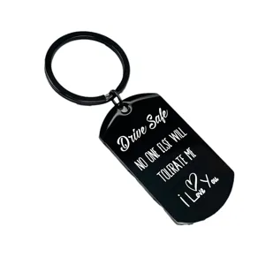 Black stainless steel engraved keychain with romantic text drive safe present ring