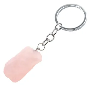 Natürlicher roher Rosenquarz Kristall Schlüsselanhänger süßer rosa Stein Taschenanhänger