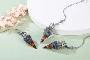 Collier Pendentif Pendule Hexagonal Couronne Résine Pépites Cristal - 3 Pcs