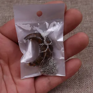 Kristall Kies Mond Anhänger Halskette Draht gewickelt Baum des Lebens Schmuck Geschenk Damen