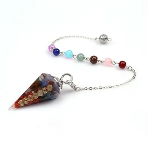 Natuerlicher Kristall Pendel Chakra Anhaenger Sechseckiger Kegel Harz Yoga Meditation Kette