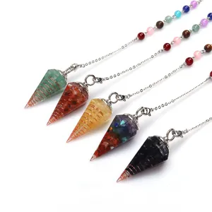 Kristall Edelstein Pendel Anhänger Detailansicht, Harz Sechseck Kegel Yoga Schmuck.