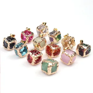 Kristallglas Würfel Anhänger Goldrand Geometrischer Anhänger Für DIY Schmuck Schlüsselanhänger Zubehör Damen Eleganter Schmuck