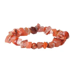 Natural red carnelian gemstone chip crystal stretch bracelet irregular healing stone jewelry