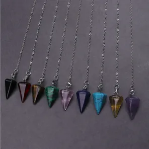Natürlicher Edelstein Kristall Pendel Kegel Anhänger Halsketten Set, bunter Schmuck.