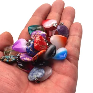 20mm naturstein herz kristall anhänger diy handgemachte halskette schmuck zubehör lot