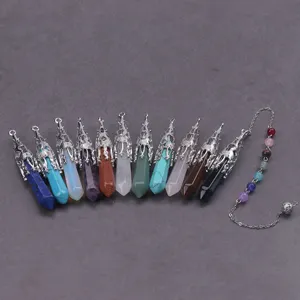 Meerkleurige kristallen slingeraar zeshoekige pilaarhanger met zilveren dop en kralen