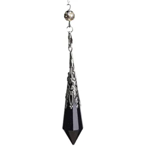 Péndulo de cristal de piedra dorada para radiestesia y collar, colgante hexagonal curativo.