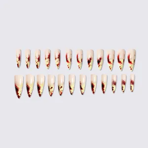 Faux ongles stiletto longs design gothique sanglant ensemble d'ongles en acrylique 24pcs