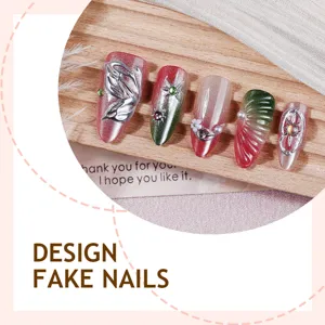 Detailed close-up of 3D silver relief cat-eye press-on nails with exquisite rhinestones.