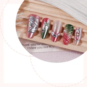 3D magnetic cat eye press on nails almond shape silver stereo glue fake nail art set
