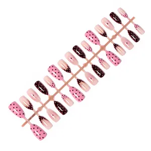 30pcs press on nails French polka dot floral short fake nail set detachable manicure art