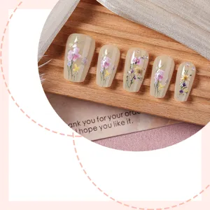 Uñas postizas largas bailarina flores uñas postizas acrílicas para mujeres manicura elegante