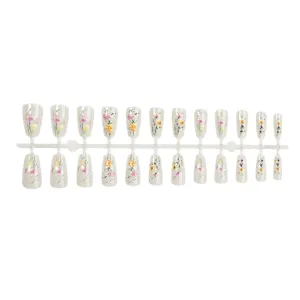 Uñas postizas largas coffin flores perlas press on nails set artículo principal vista