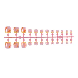 Fake toe nails press on short french 3d floral crystal rhinestone acrylic toenail tips