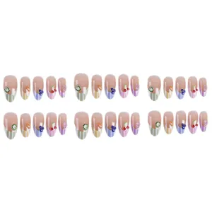 Summer French minimalist colorful fruit resin almond press on false nails set for women