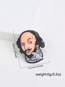 Broche en acrylique créative avec portrait d'écrivain, accessoire élégant pour tenues.