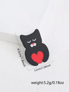 Broche chat noir en acrylique avec cœur rouge, jolie épingle animal pour femme, 4.5cm