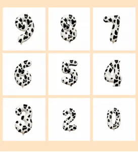 40 inch cow print number foil balloons set for birthday party decorations details view.