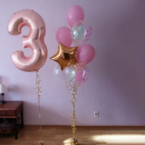 40-inch rose gold number 3 foil balloon with pink star latex balloon set for birthday party