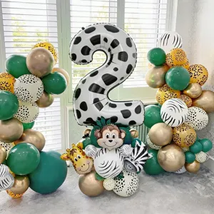 40 Inch Black and White Cow Print Number Foil Balloon Jungle Safari Birthday Party Decor
