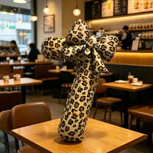 Leopard print bow foil balloon for birthday party and event decoration main image display.