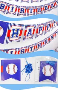 Set di decorazioni per feste con striscione di compleanno a tema baseball e corda.