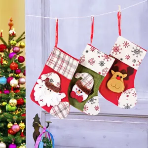 Christmas Stocking Hanging Pendants Xmas Tree Decorations Gift Bags With Santa Snowman Elk Bear For Holiday Party Supplies