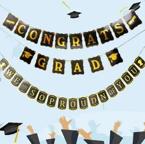 Graduation banner set black and gold congrats grad party decor school decor supplies