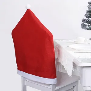 Christmas Non-Woven Santa Hat Chair Cover Red Festive Dining Room Holiday Party Decor