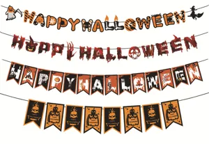 Guirlande de banniere en papier d'Halloween avec citrouille effrayante crane chauve-souris fete.
