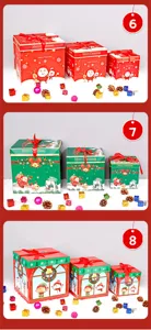 Christmas decorative paper gift boxes set with ribbons and festive holiday packaging.