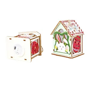 Easter wooden house LED night light with cute bunny and colorful eggs, perfect festive decor.
