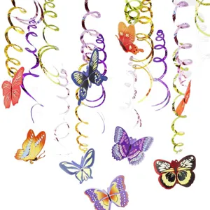 Colorful butterfly hanging swirls party decorations PVC foil ceiling for festival birthday.