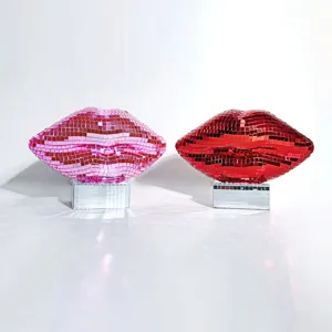 Disco Mirror Lips Home Decor Sculpture Pink Red Sequin Valentine Party Art Ornament