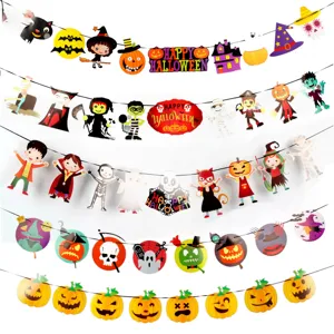 Guirlande Halloween en papier dessin animé citrouille chauve-souris squelette déco fête