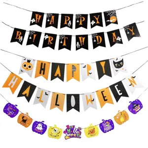 Halloween anniversaire fete banniere deco ensemble papier citrouille fantome drapeau