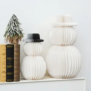 Christmas Snowman Paper Honeycomb Ornament Folding Desktop Decor Holiday Party Home Table Centerpiece