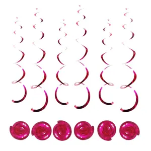 Pink PVC spiral hanging swirls decorations for Christmas holiday party ceiling window decor.