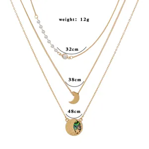 Collier multicouche de mode européenne et américaine avec perles lune et coquillage abalone.