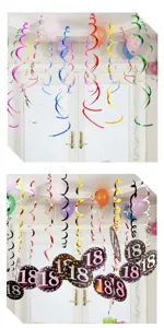 18th birthday party hanging swirl decorations PVC spiral ceiling decor with cards set