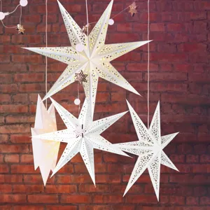 Linterna De Estrella De Papel Blanco Hueco Plegable Pantalla Colgante Para Navidad Boda Cumpleaños Fiesta Decoración Del Hogar