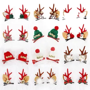Christmas reindeer antlers hair clips cute mini barrettes holiday party hair accessories