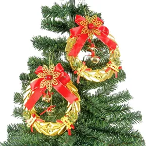 Christmas tree decoration pendant gold wreath red bow bell set holiday party scene decor